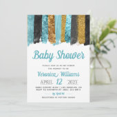 Invitation Parties scintillant bleue Baby shower garçon Invit (Debout devant)