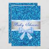 Invitation Parties scintillant Bleue Bow Baby shower Invitati (Devant / Derrière)