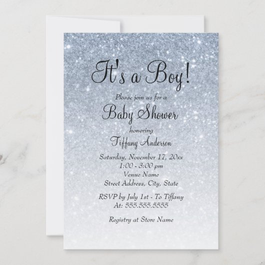 Invitation Parties scintillant bleue C'est un Baby shower gar (Devant)