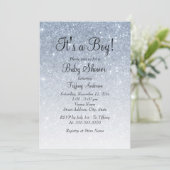 Invitation Parties scintillant bleue C'est un Baby shower gar (Debout devant)