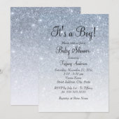 Invitation Parties scintillant bleue C'est un Baby shower gar (Devant / Derrière)