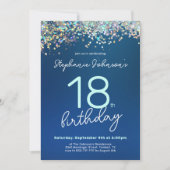 Invitation Parties scintillant Bleue Chic 18e fête d'annivers (Devant)
