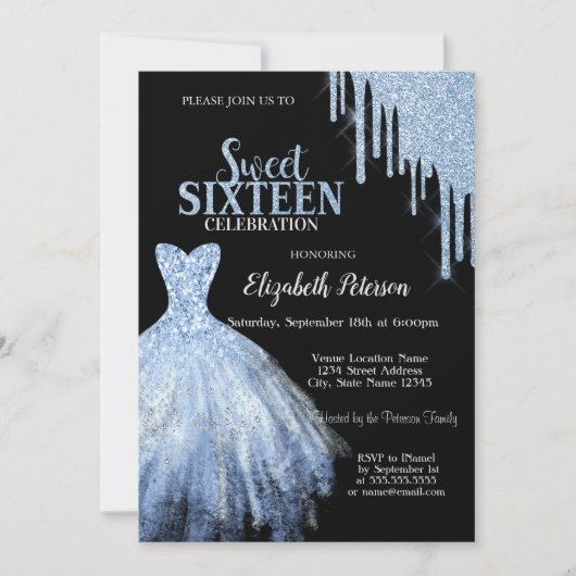Invitation Parties scintillant Bleue Chic Lets Robe Bleue Noi (Devant)