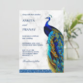 Invitation Parties scintillant Bleue Chic moderne Peacock Mar (Debout devant)
