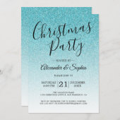 Invitation Parties scintillant Bleue Chic Script Ombre Noël P (Devant / Derrière)