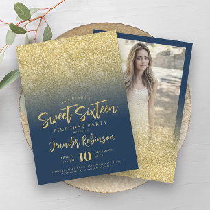 Invitation Parties scintillant Bleue Classy Gold Marine Photo