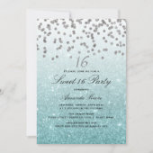 Invitation Parties scintillant bleue Confetti Sweet 16 Invita (Devant)