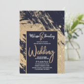 Invitation Parties scintillant bleue de la Marine d'or modern (Debout devant)