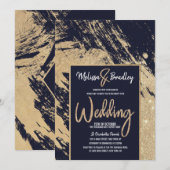 Invitation Parties scintillant bleue de la Marine d'or modern (Devant / Derrière)