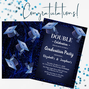 Invitation Parties scintillant Bleue Deux diplômés Double Gra