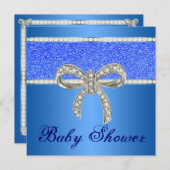 Invitation Parties scintillant Bleue Diamond Bow Baby shower (Devant / Derrière)