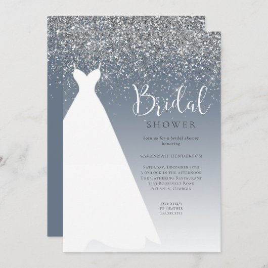 Invitation Parties scintillant bleue Dusty Mariage Fête des m (Devant / Derrière)