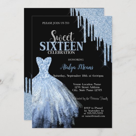 Invitation Parties scintillant Bleue Élégante Lecteurs Robe B (Devant / Derrière)