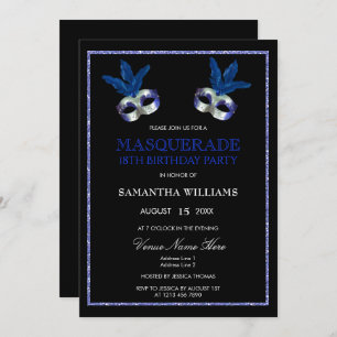 Invitation Parties scintillant bleue élégante Masquerade 18e 