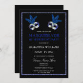 Invitation Parties scintillant bleue élégante Masquerade 50e  (Devant / Derrière)