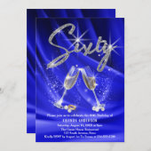Invitation Parties scintillant bleue et argent Glam 60e anniv (Devant / Derrière)