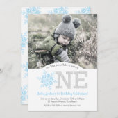 Invitation Parties scintillant Bleue et argent Snowflake 1er  (Devant / Derrière)