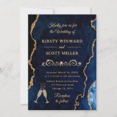 Invitation Parties scintillant bleue et or Agate et Mariage e (Devant)