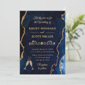 Invitation Parties scintillant bleue et or Agate et Mariage e (Debout devant)