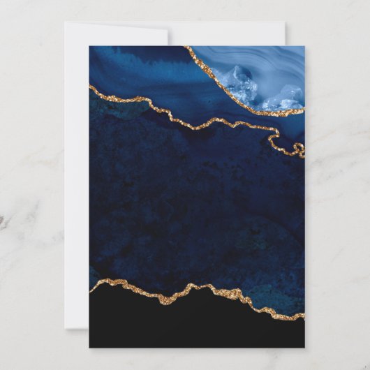 Invitation Parties scintillant bleue et or Agate et Mariage e (Dos)