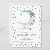 Invitation Parties scintillant bleue et or Baby shower Confet (Devant)