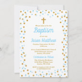 Invitation Parties scintillant bleue et or Confetti Baptême I (Devant)