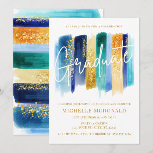 Invitation Parties scintillant Bleue et Or Graduation Party