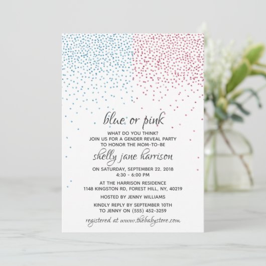Invitation Parties scintillant bleue et rose Confetti Genre R (Debout devant)