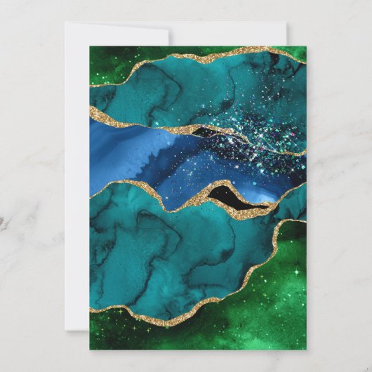 Invitation Parties scintillant bleue et verte et or Peacock A (Dos)