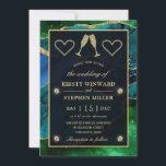 Invitation Parties scintillant bleue et verte et or Peacock A<br><div class="desc">Elégant Bleu,  Vert et or faux parties scintillant Peacock Agate design avec or diamants clipart</div>