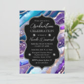 Invitation Parties scintillant bleue et violet marbre Agate G (Debout devant)
