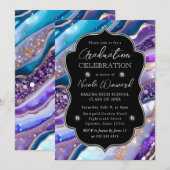 Invitation Parties scintillant bleue et violet marbre Agate G (Devant / Derrière)