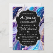 Invitation Parties scintillant bleue et violette Marbre Agate (Devant)