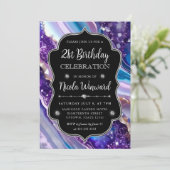 Invitation Parties scintillant bleue et violette Marbre Agate (Debout devant)