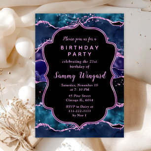 Invitation Parties scintillant bleue et violette marine Agate