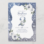 Invitation parties scintillant bleue étincelante et 2e annive<br><div class="desc">Faux scintille parties scintillant bleu argenté gros deux scénarios avec floral bleu et blanc poussiéreux,  élégant et élégant,  de grandes invitations de deuxième anniversaire pour les filles.</div>