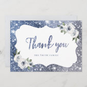 Invitation Parties scintillant bleue étincelante et merci à l (Devant / Derrière)