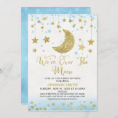 Invitation Parties scintillant Bleue Faux Or Sur Le Baby show (Devant / Derrière)