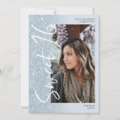 Invitation Parties scintillant bleue glace ombre script 4 pho (Devant)