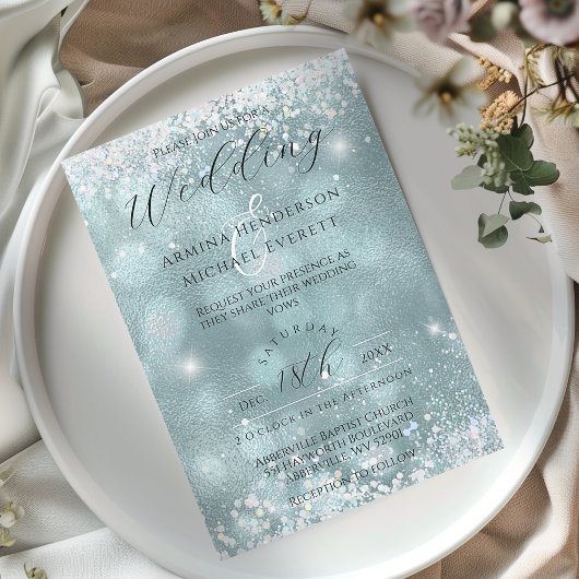 Invitation Parties scintillant bleue glamour classique Mariag