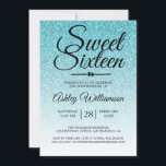 Invitation Parties scintillant bleue glamour Ombre Sweet 16 A<br><div class="desc">Un glamour, chic turquoise faux parties scintillant bleu ombre design Sweet 16 anniversaire invitation. La parties scintillant bleue se détache sur un arrière - plan blanc. Le texte "Sweet sixteen" en noir est défini dans un script moderne. Parfait invitation à la fête du 16ème anniversaire pour un Sweet sixteen glamour,...</div>