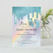 Invitation Parties scintillant bleue gouttes Rainbow Baby sho (Debout devant)