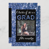 Invitation Parties scintillant Bleue - Look 1 Photo Graduatio (Devant / Derrière)