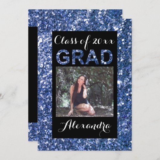 Invitation Parties scintillant Bleue - Look 1 Photo Graduatio (Devant / Derrière)