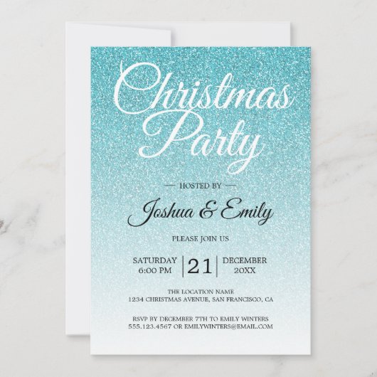 Invitation Parties scintillant Bleue Luxueuse Fête de Noël Om (Devant)