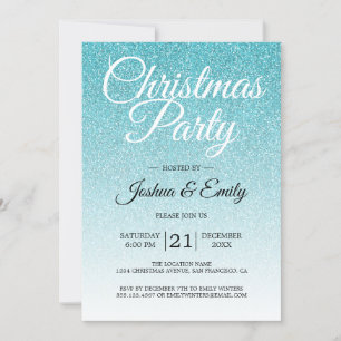 Invitation Parties scintillant Bleue Luxueuse Fête de Noël Om