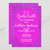 Invitation Parties scintillant Bleue Magenta Confetti Bordure (Devant / Derrière)