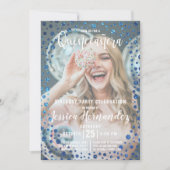 Invitation Parties scintillant bleue Magenta Confetti Photo Q (Devant)