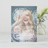 Invitation Parties scintillant bleue Magenta Confetti Photo Q (Debout devant)