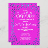 Invitation Parties scintillant Bleue Magenta Frontière Confet (Devant / Derrière)